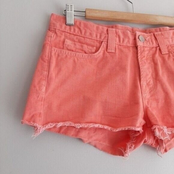 J BRAND Cut-off Short Fringe Hem Coral Neon Sz 27 - Picture 4 of 11